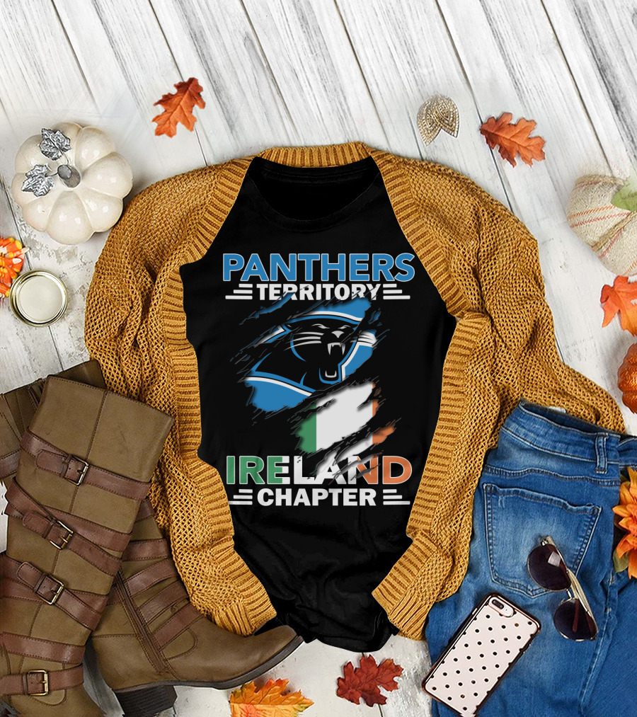 Panthers Territory Ireland Chapter Logo with Irish Flag and Panther Emblem T-Shirt