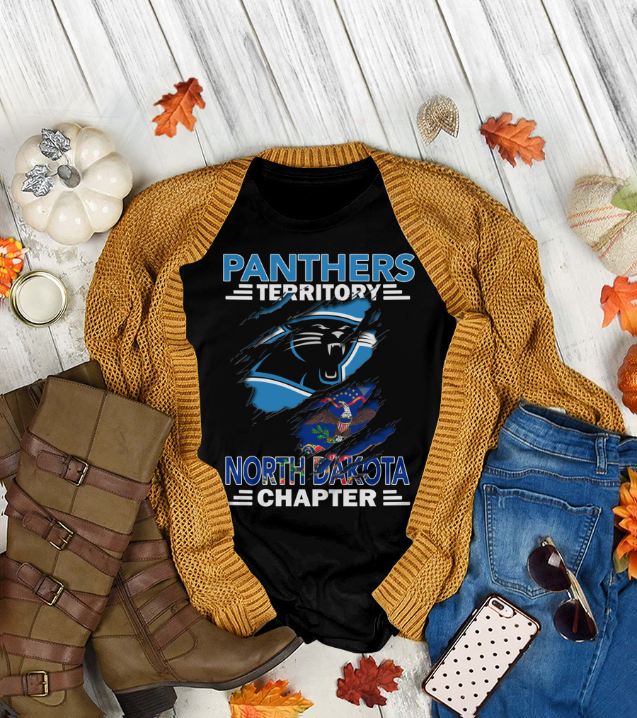Panthers Territory North Dakota Chapter with Carolina Panthers Logo and North Dakota Flag T-Shirt