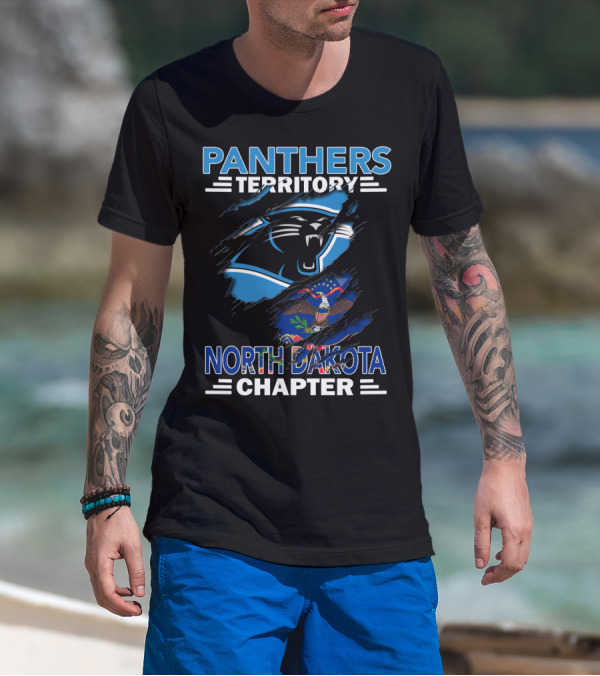 Panthers Territory North Dakota Chapter With Carolina Panthers Logo And North Dakota Flag T-Shirt