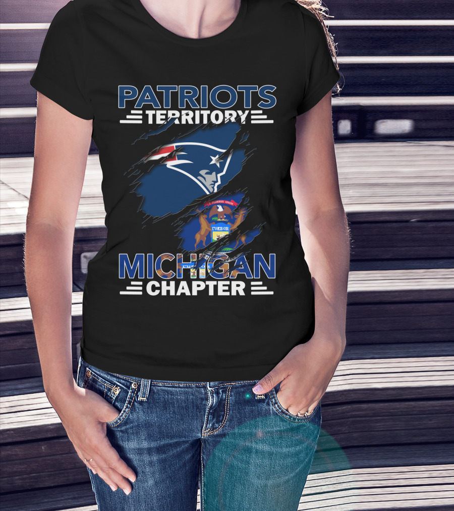 Patriots Territory Michigan Chapter New England Patriots Logo Michigan State Flag T-Shirt