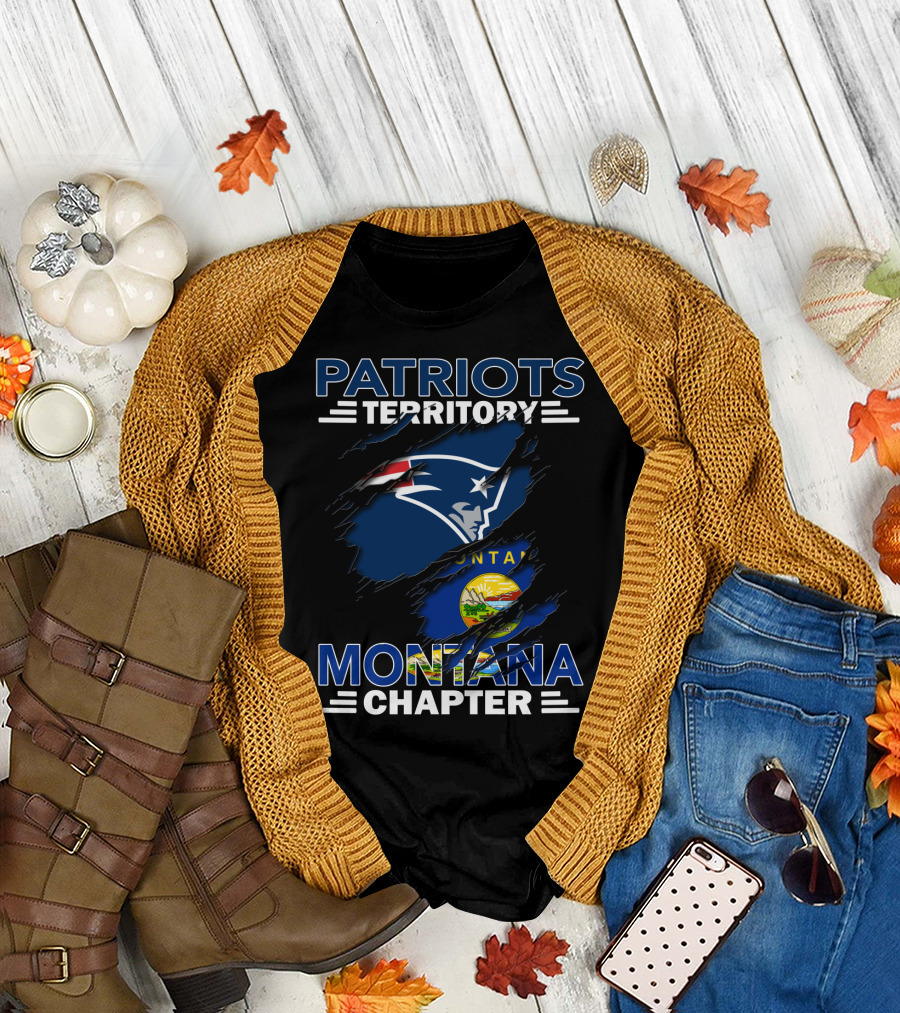 Patriots Territory Montana Chapter with New England Patriots Logo and Montana Flag Elements T-Shirt