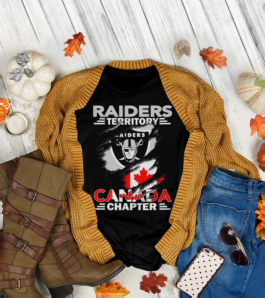 Raiders Territory Canada Chapter Raiders Flag Logo Canadian Flag T-Shirt