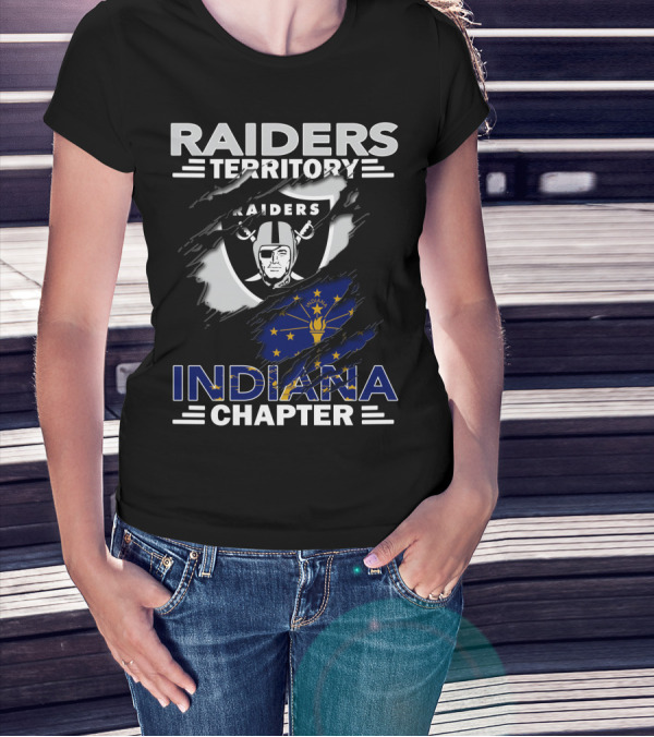 Raiders Territory Indiana Chapter NFL Fan Club Emblem Indiana Flag Raiders T-Shirt