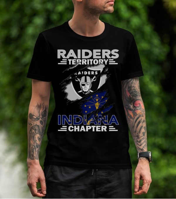 Raiders Territory Indiana Chapter NFL Fan Club Emblem Indiana Flag Raiders T-Shirt