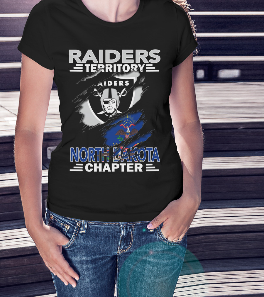 Raiders Territory North Dakota Chapter NFL Fan Club Emblem With State Flag T-Shirt