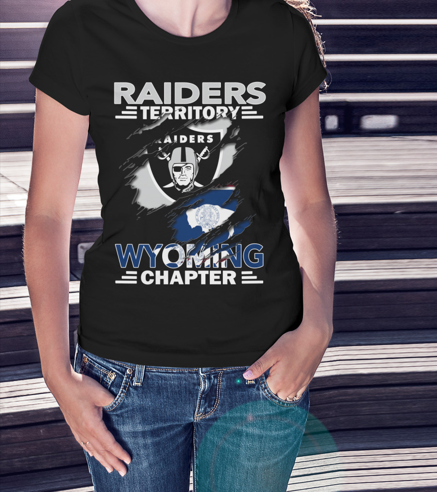 Raiders Territory Wyoming Chapter Nfl Fan Gear Raiders Logo Wyoming Flag T-Shirt