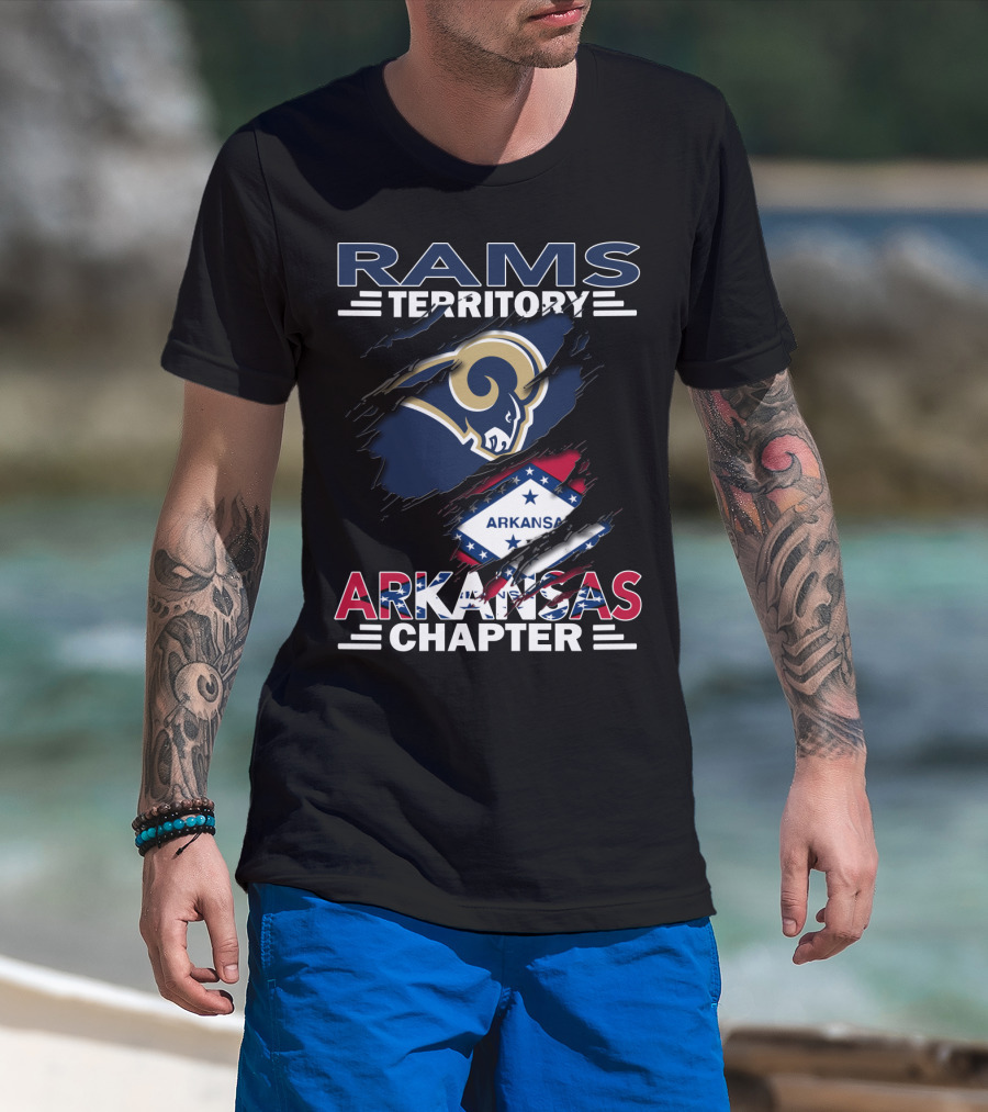 Rams Territory Arkansas Chapter NFL Supporters Logo And Arkansas Flag Integration T-Shirt