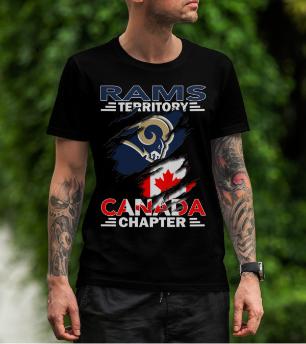 Rams Territory Canada Chapter Logo With Rams And Canadian Flag Elements T-Shirt