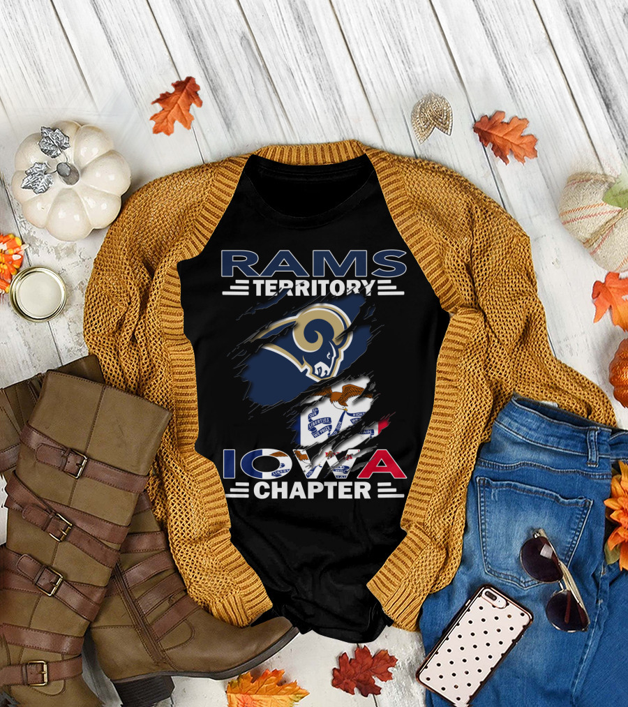Rams Territory Iowa Chapter Logo with Rams Head and Iowa State Flag Elements T-Shirt