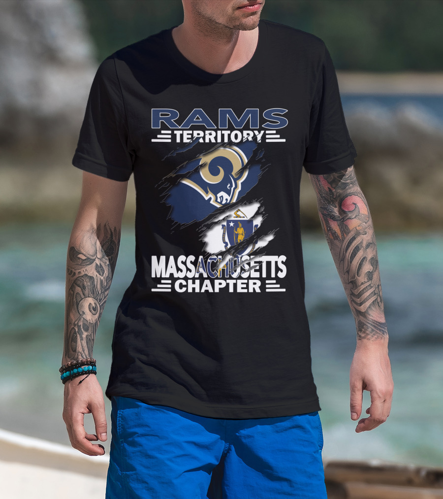 Rams Territory Massachusetts Chapter With Rams And Massachusetts Flag T-Shirt