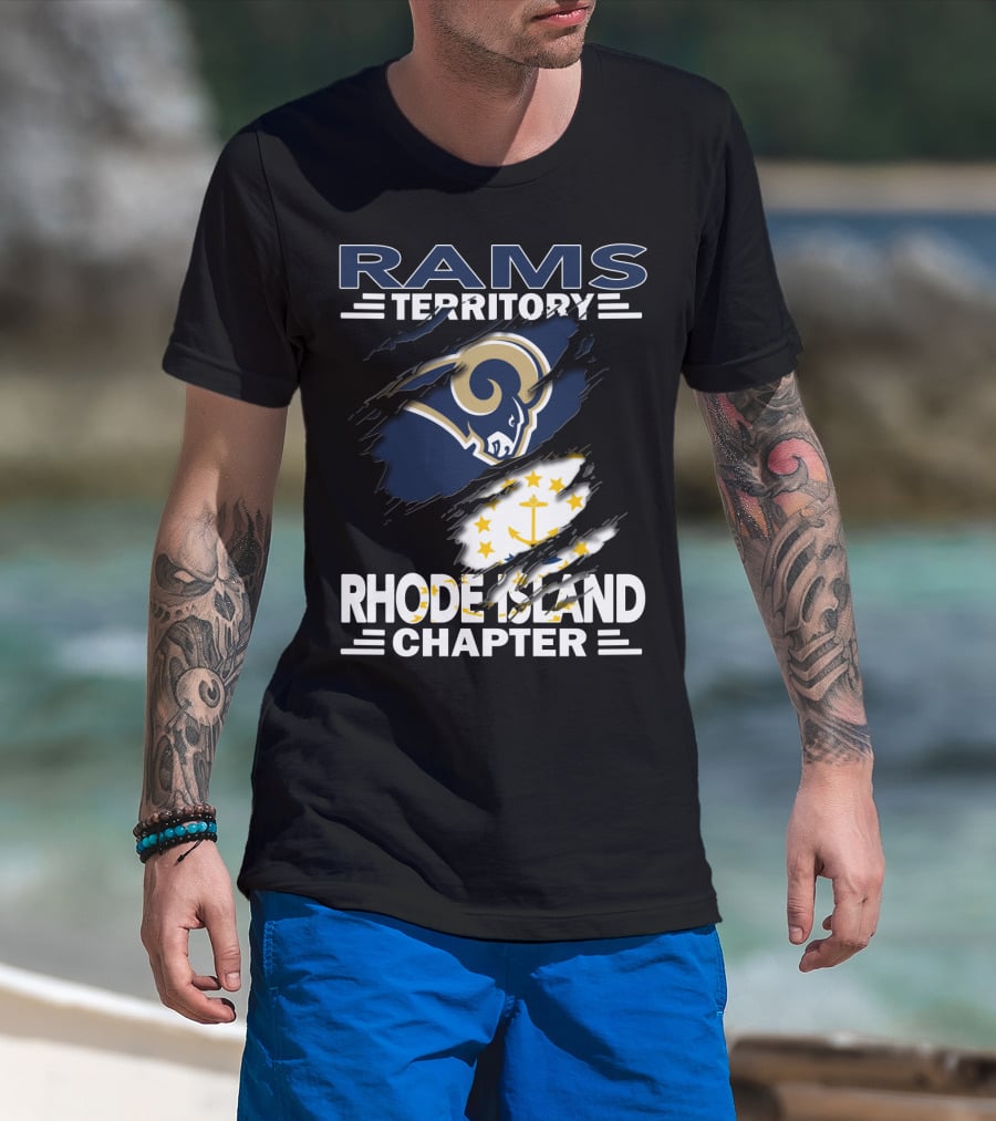 Rams Territory Rhode Island Chapter With Rams Logo And Rhode Island Flag Elements T-Shirt