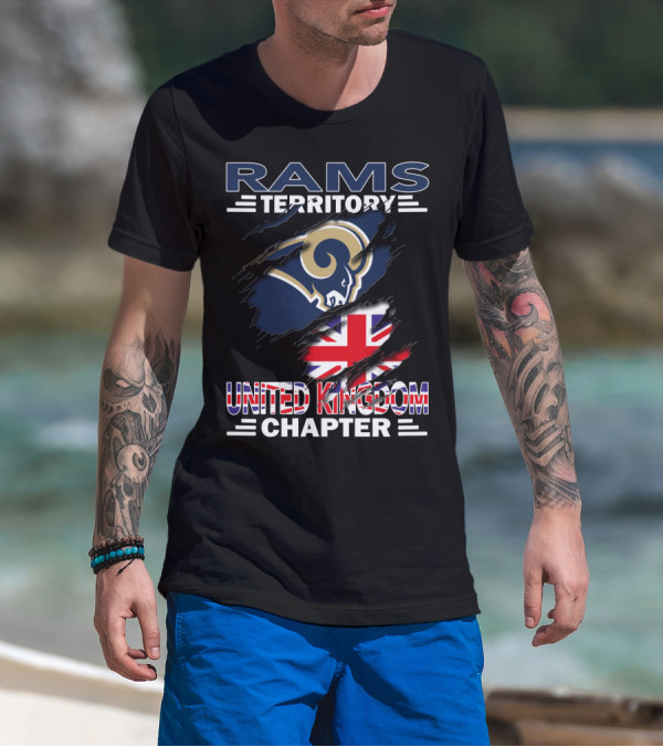 Rams Territory United Kingdom Chapter With Rams Logo And Union Jack T-Shirt