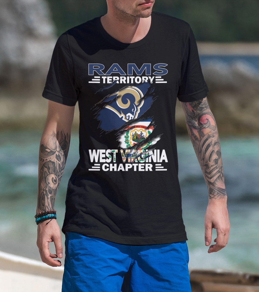 Rams Territory West Virginia Chapter NFL Logo State Flag Fusion T-Shirt