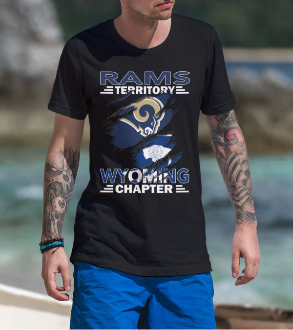 Rams Territory Wyoming Chapter Los Angeles Rams Logo Wyoming State Flag T-Shirt