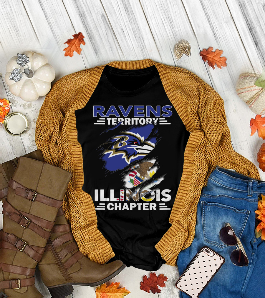 Ravens Territory Illinois Chapter Baltimore Ravens Logo Illinois State Flag T-Shirt