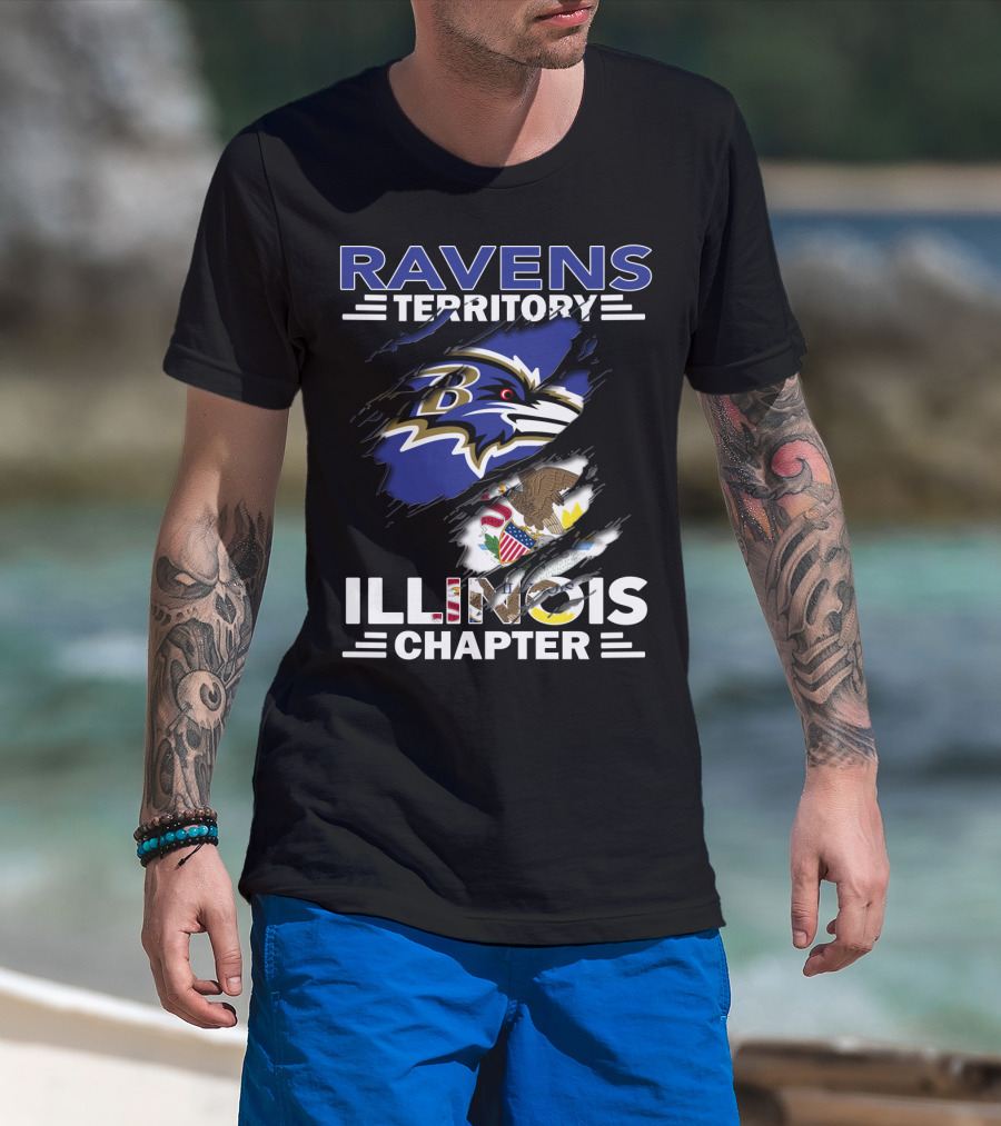 Ravens Territory Illinois Chapter Baltimore Ravens Logo Illinois State Flag T-Shirt