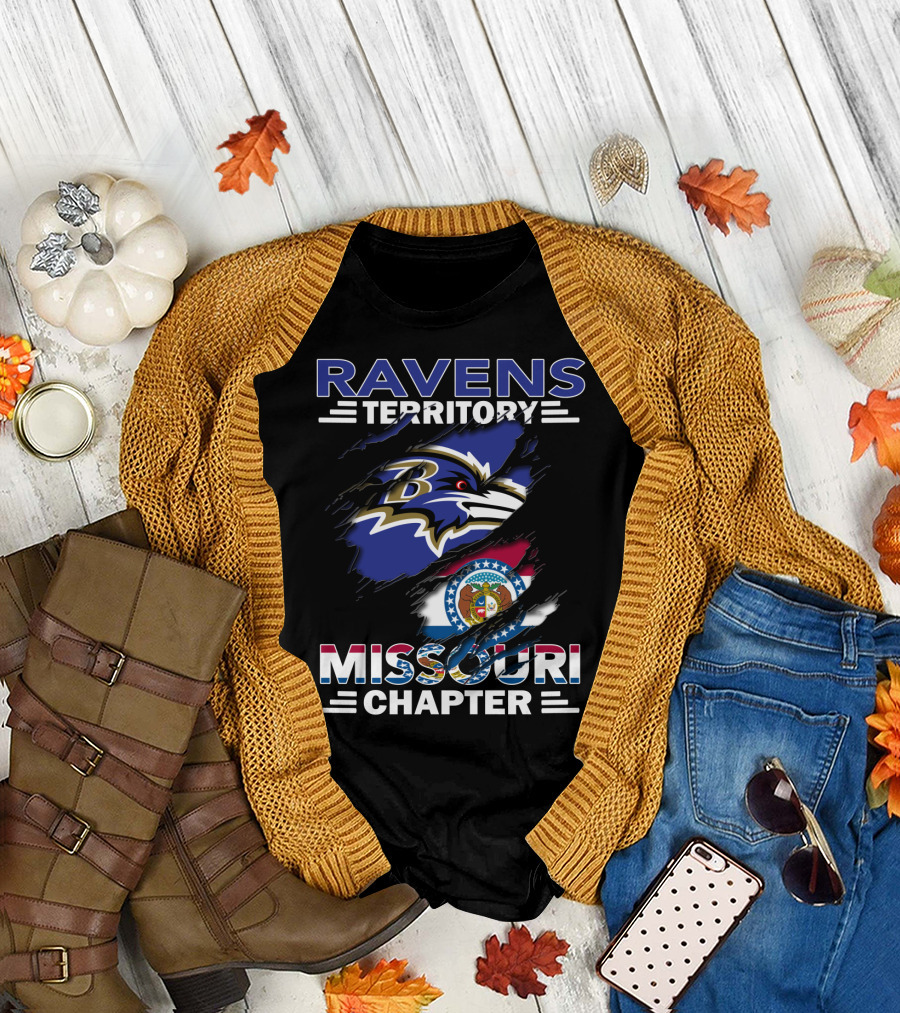 Ravens Territory Missouri Chapter Baltimore Ravens Logo Missouri Flag T-Shirt