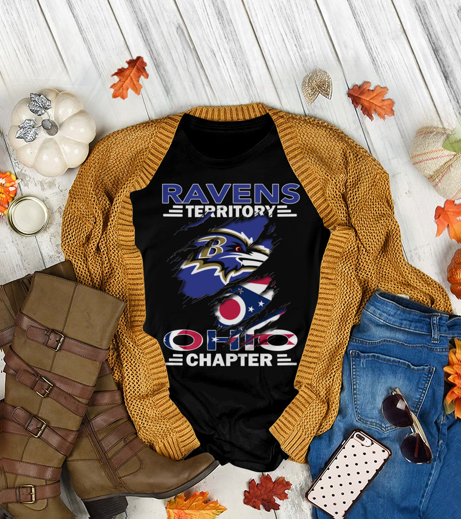 Ravens Territory Ohio Chapter Baltimore Ravens Ohio Flag T-Shirt