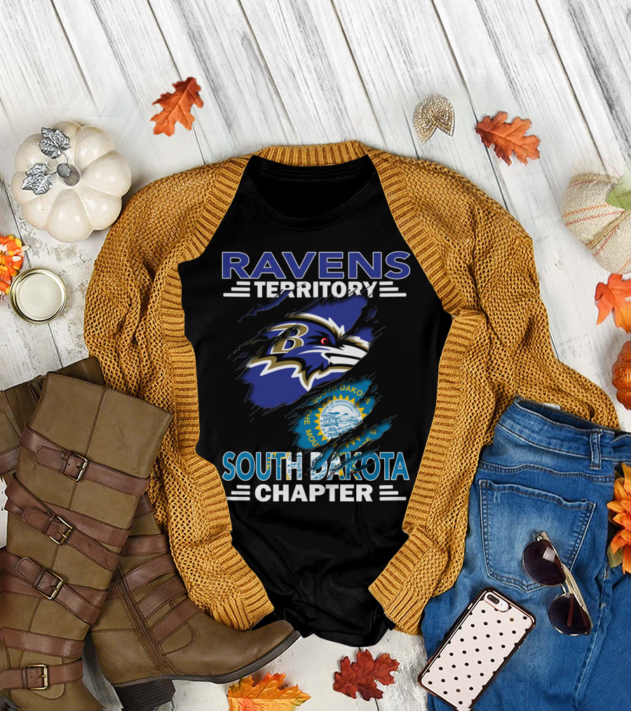 Ravens Territory South Dakota Chapter Baltimore Logo and State Emblem T-Shirt