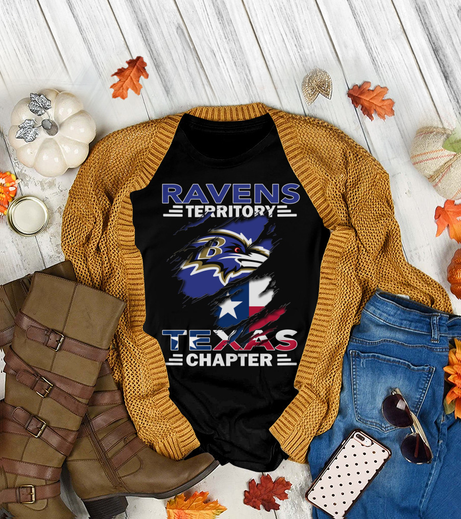 Ravens Territory Texas Chapter Baltimore Football Flag T-Shirt