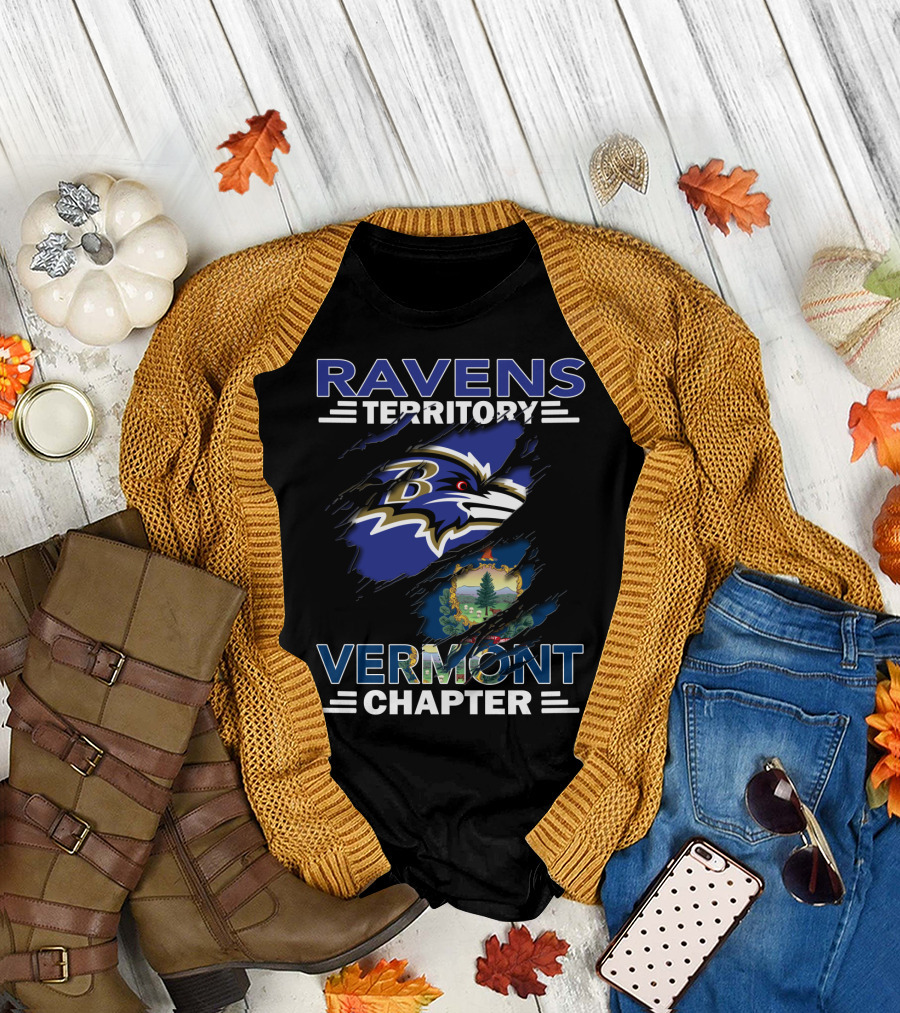 Ravens Territory Vermont Chapter Baltimore Ravens Logo Vermont State Seal T-Shirt