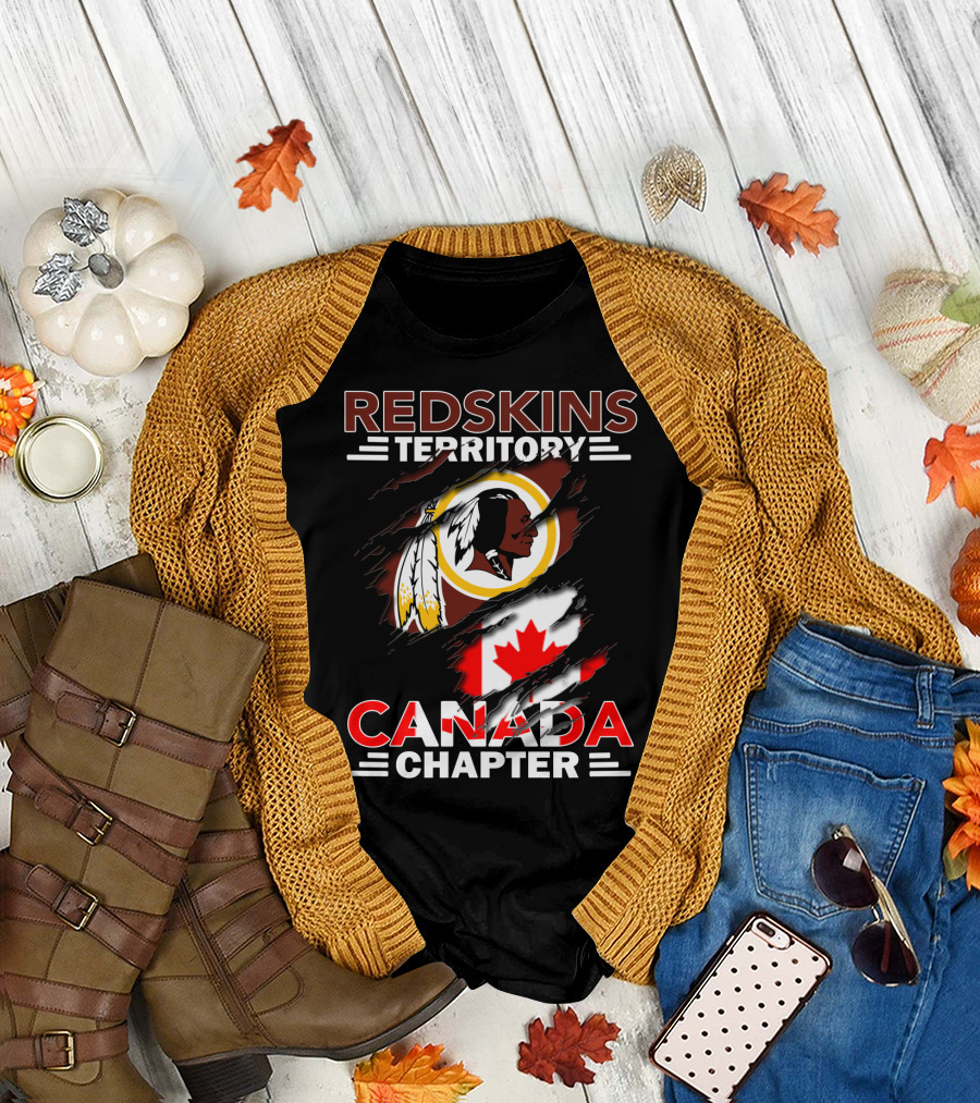 Redskins Territory Canada Chapter Flag Design Featuring Logo And Canadian Flag Elements T-Shirt
