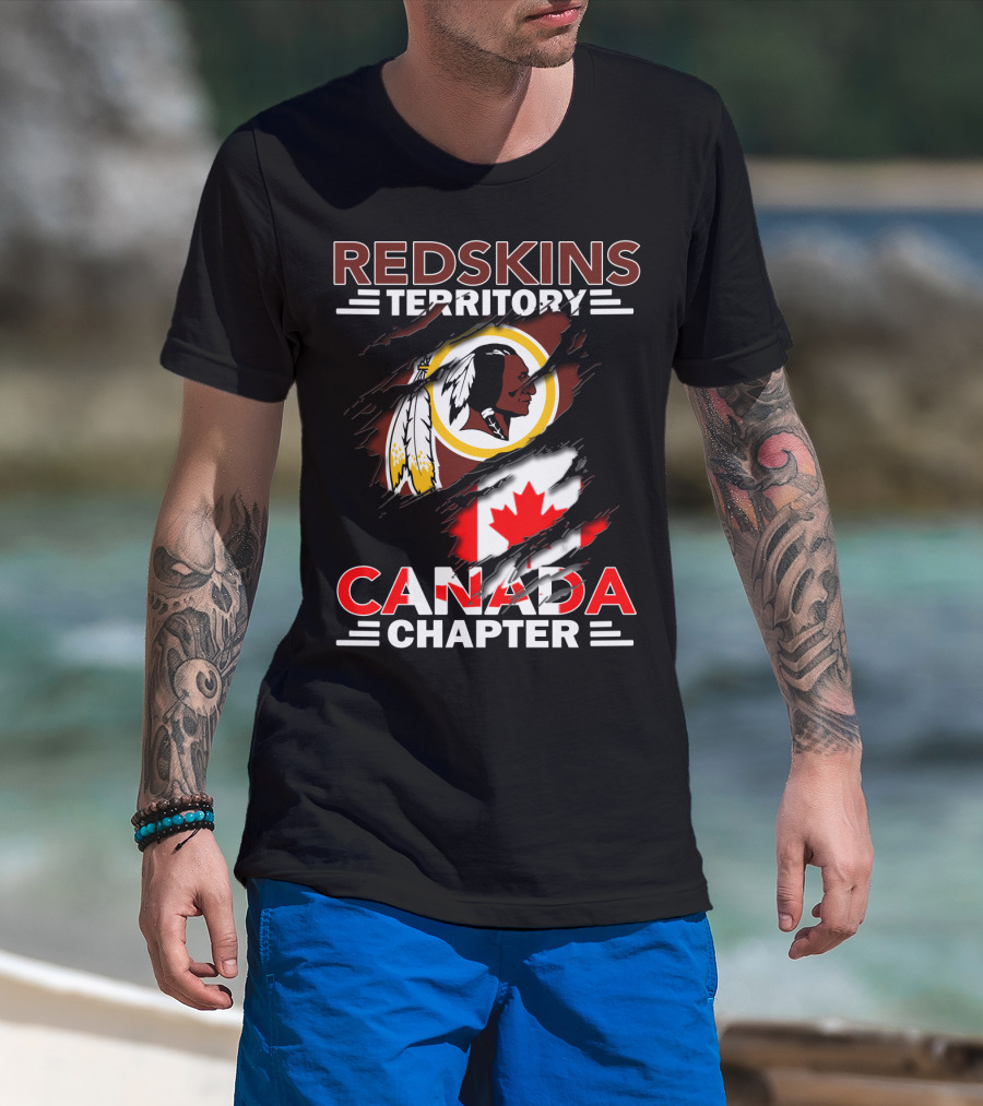 Redskins Territory Canada Chapter Flag Design Featuring Logo And Canadian Flag Elements T-Shirt