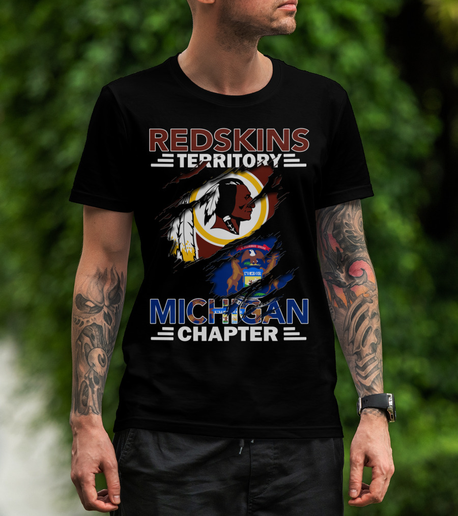 Redskins Territory Michigan Chapter Michigan State Flag Ripped Effect T-Shirt