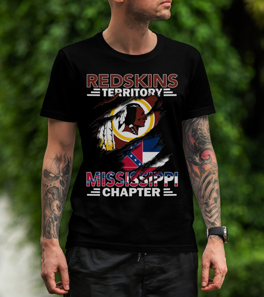 Redskins Territory Mississippi Chapter Ripped Logo Confederate Flag T-Shirt