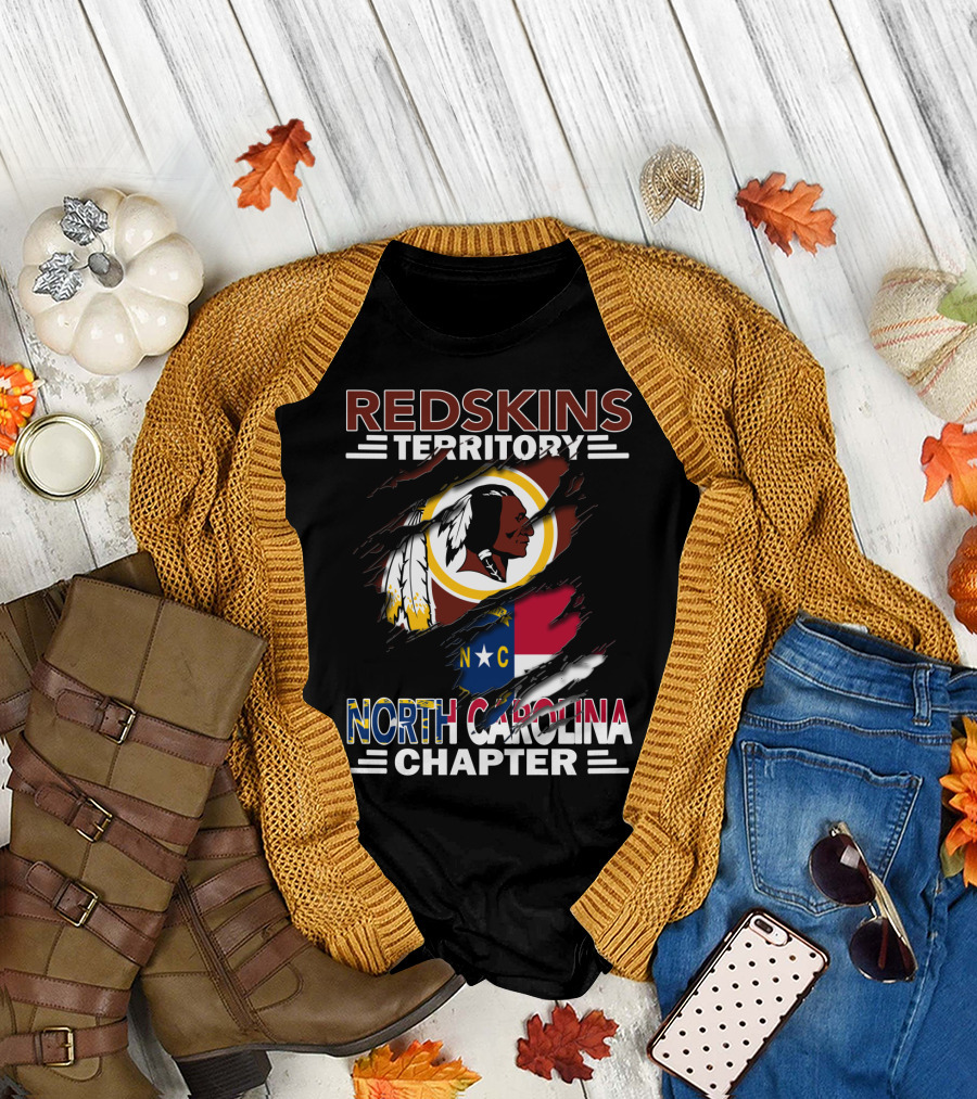 Redskins Territory North Carolina Chapter Redskins Logo With North Carolina Flag T-Shirt