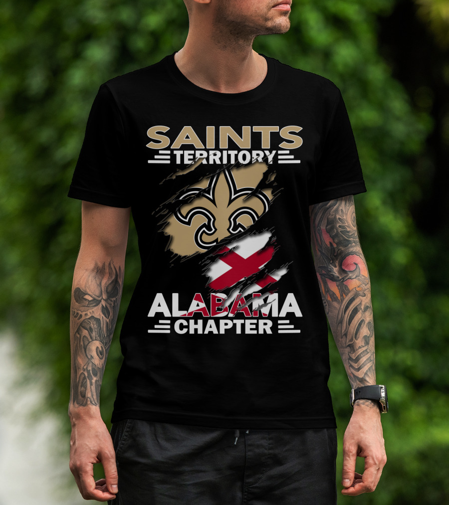 Saints Territory Alabama Chapter Fleur-DE-Lis And Cross Flag T-Shirt