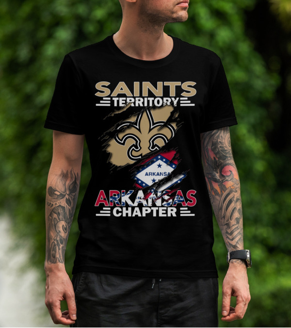 Saints Territory Arkansas Chapter Fleur-de-Lis Icon With State Flag T-Shirt