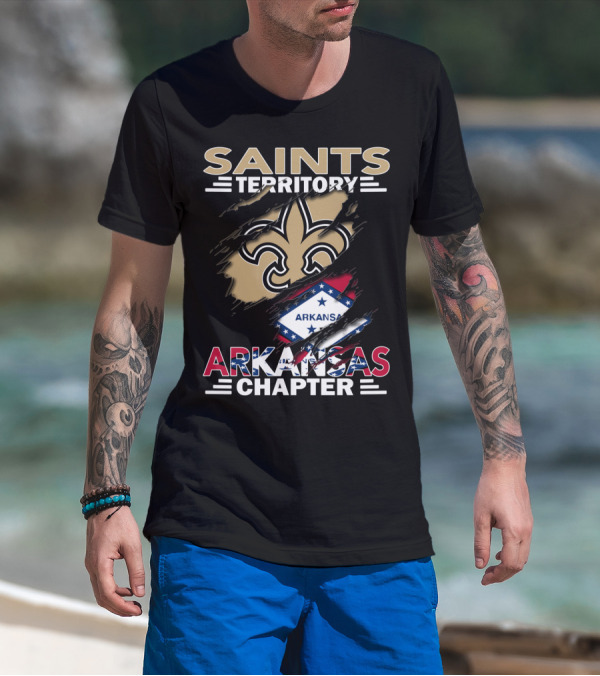 Saints Territory Arkansas Chapter Fleur-de-Lis Icon With State Flag T-Shirt