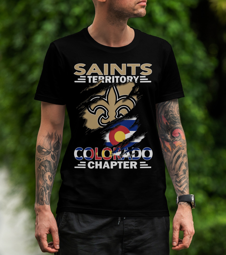 Saints Territory Colorado Chapter Fleur-de-Lis Emblem And Colorado Flag T-Shirt