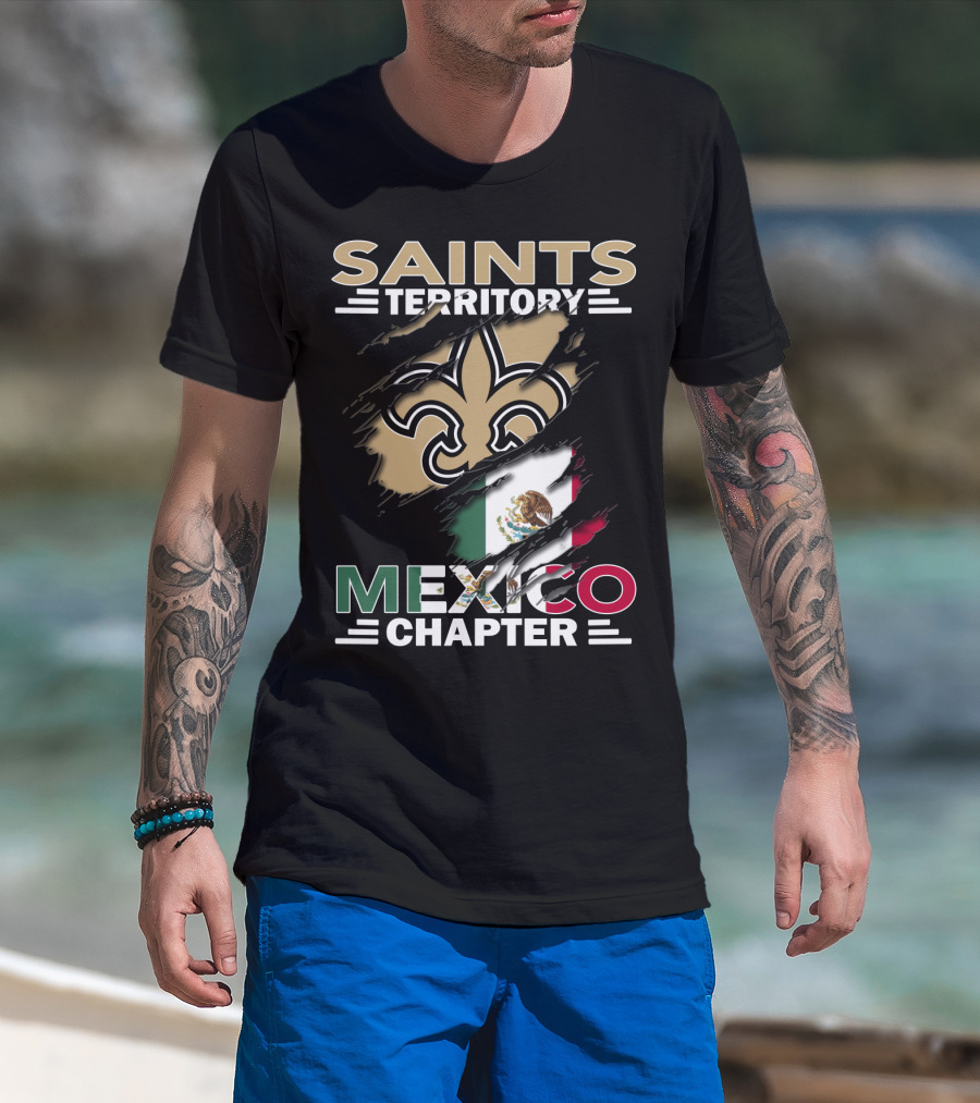 Saints Territory Mexico Chapter Fleur-de-Lis Mexico Flag T-Shirt