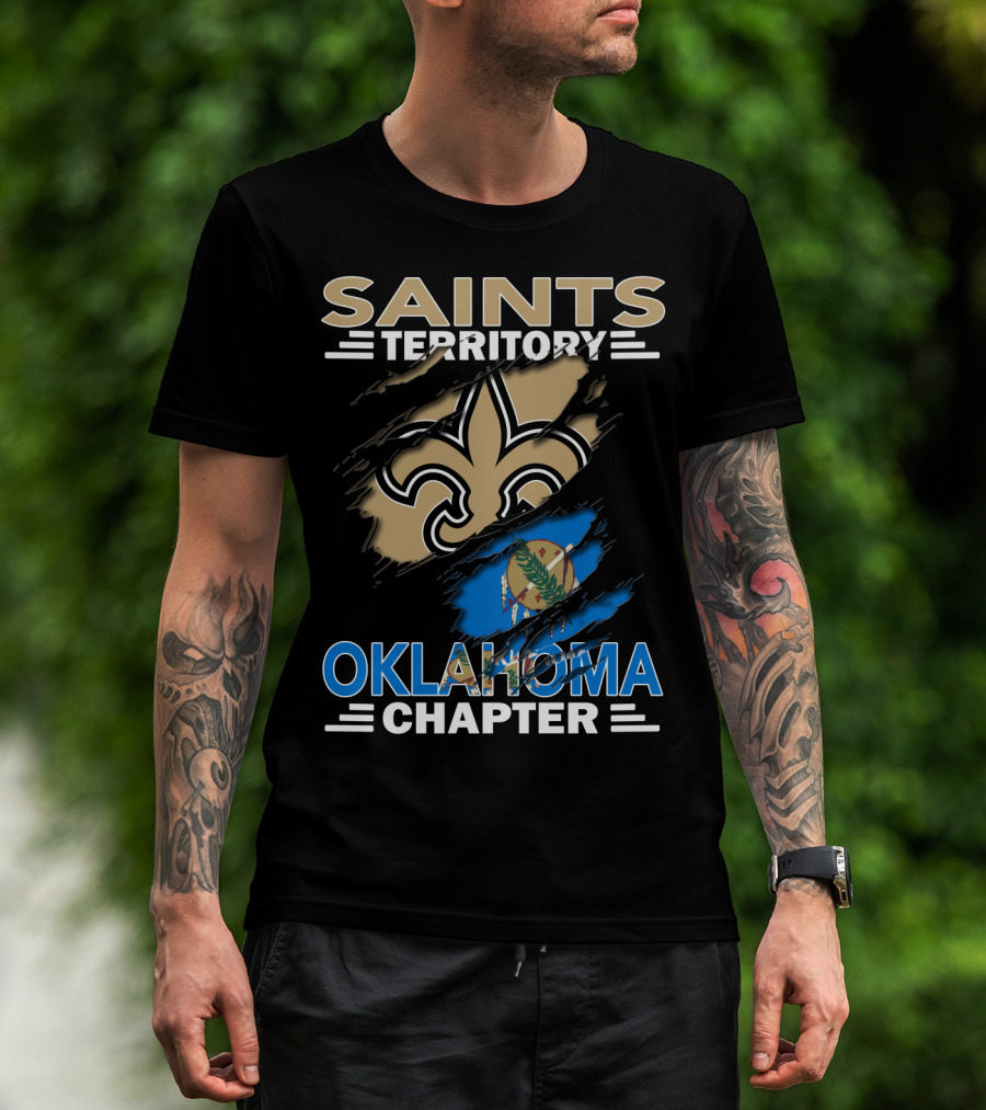 Saints Territory Oklahoma Chapter Fleur-de-Lis And State Flag T-Shirt