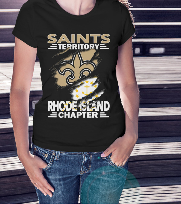Saints Territory Rhode Island Chapter New Orleans Saints Rhode Island Flag T-Shirt