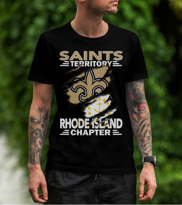 Saints Territory Rhode Island Chapter New Orleans Saints Rhode Island Flag T-Shirt