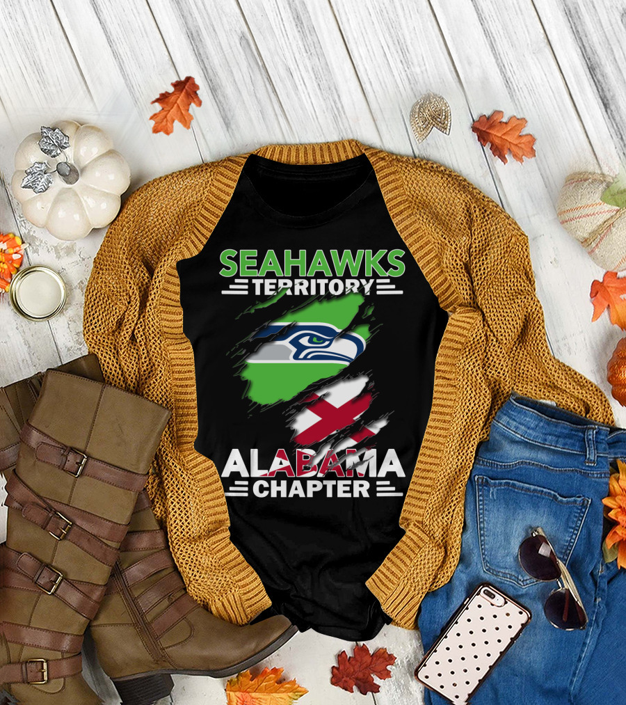 Seahawks Territory Alabama Chapter Flag With Ripped T-Shirt
