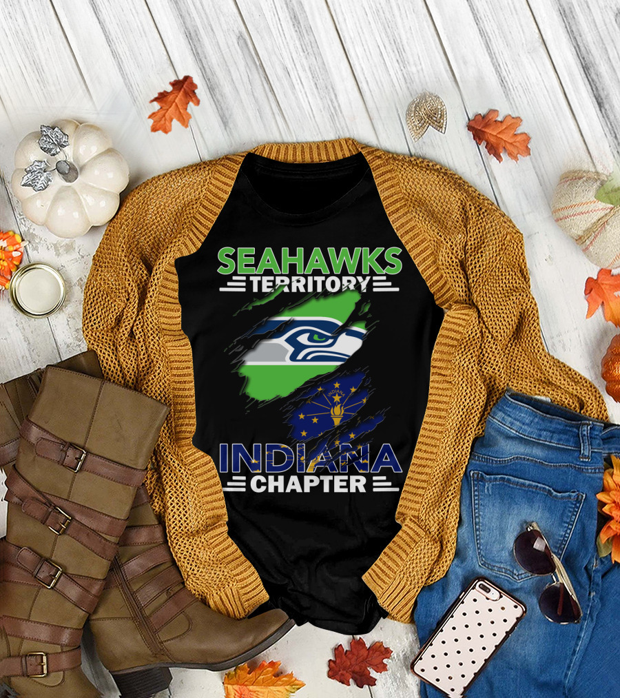 Seahawks Territory Indiana Chapter with Seattle Seahawks and Indiana State T-Shirt