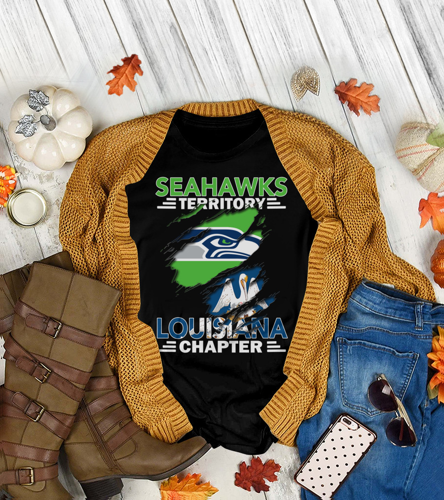 SEAHWKS TERRITORY LOUISIANA CHAPTER Seahawks Logo and Louisiana Flag T-Shirt