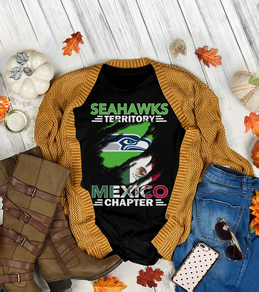 Seahawks Territory Mexico Chapter Flag and Logo Fusion T-Shirt