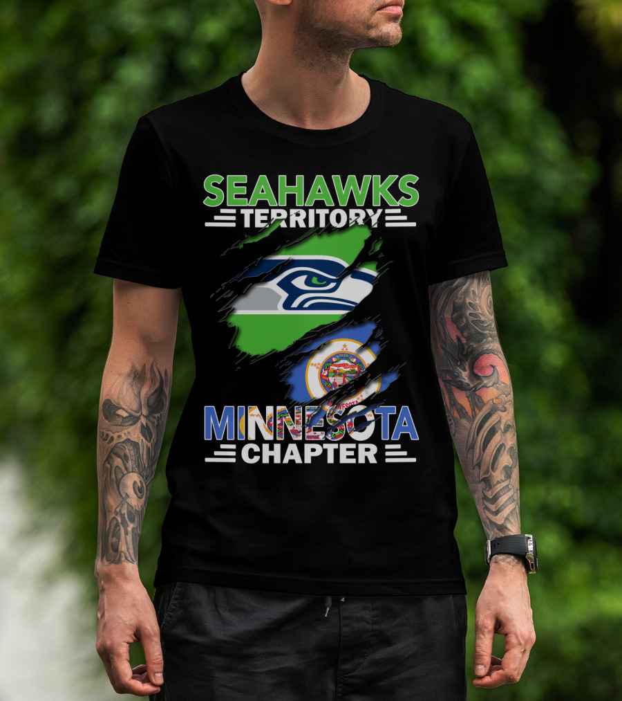 Seahawks Territory Minnesota Chapter Fan Emblem With Team Logo And State Flag T-Shirt