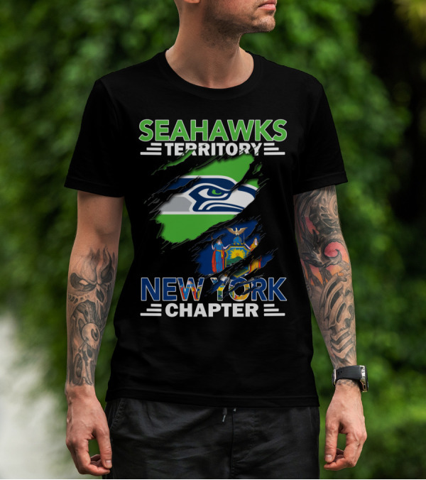 Seahawks Territory New York Chapter Logo And State Flag Integration T-Shirt
