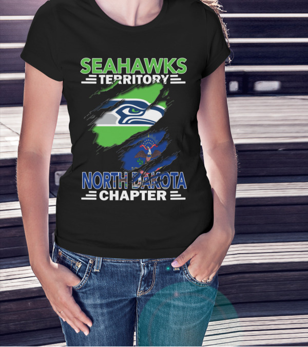 Seahawks Territory North Dakota Chapter Fan Pride With Flag And Mascot T-Shirt