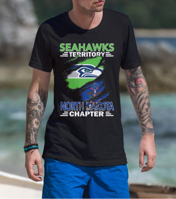 Seahawks Territory North Dakota Chapter Fan Pride With Flag And Mascot T-Shirt