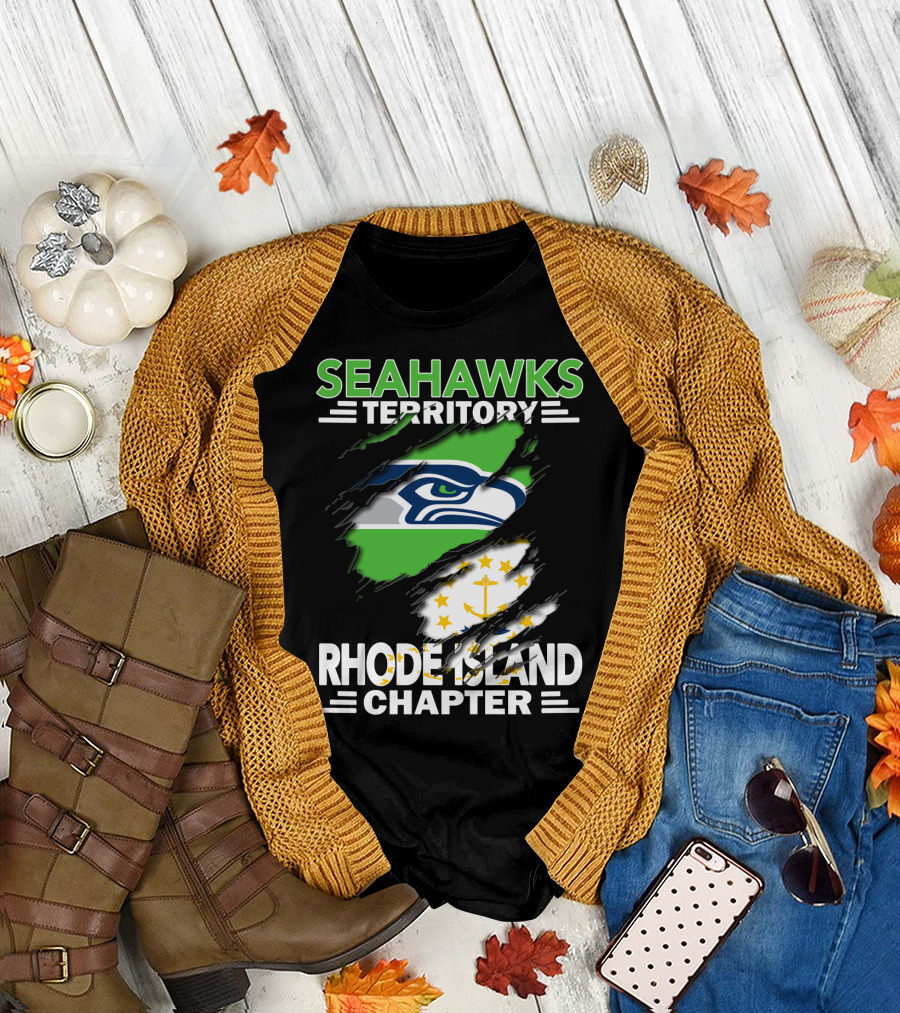 Seahawks Territory Rhode Island Chapter Fan Logo and State Flag T-Shirt