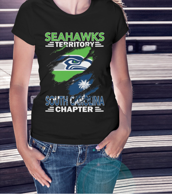 Seahawks Territory South Carolina Chapter Flag Ripped T-Shirt