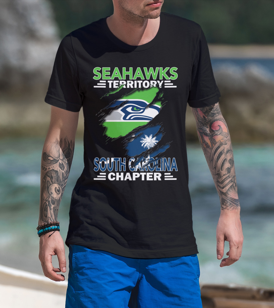Seahawks Territory South Carolina Chapter Flag Ripped T-Shirt