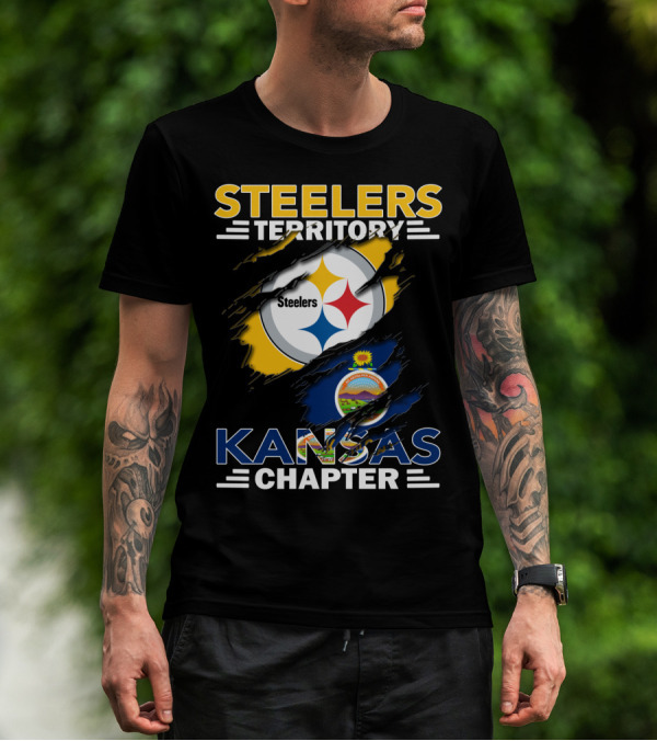 Steelers Territory Kansas Chapter Steelers Logo And Kansas Flag Ripped T-Shirt